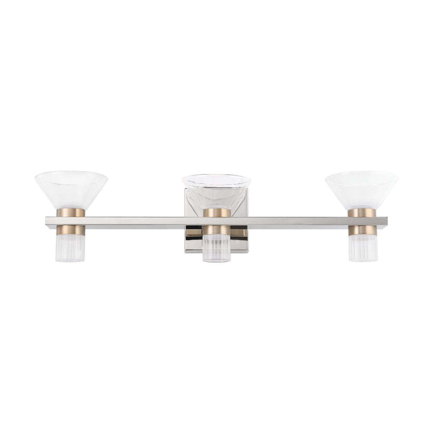 Blake 25-inch 6-light Polished Nickel and Champagne Gold 5CCT LED Vanity Light with Clear and Clear Ribbed Glass