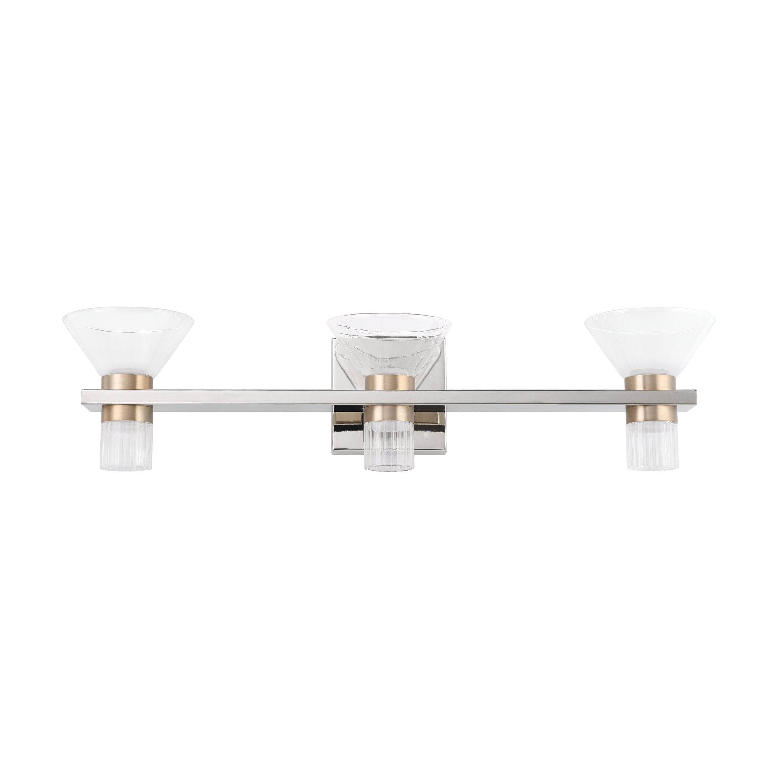 Blake 25-inch 6-light Polished Nickel and Champagne Gold 5CCT LED Vanity Light with Clear and Clear Ribbed Glass