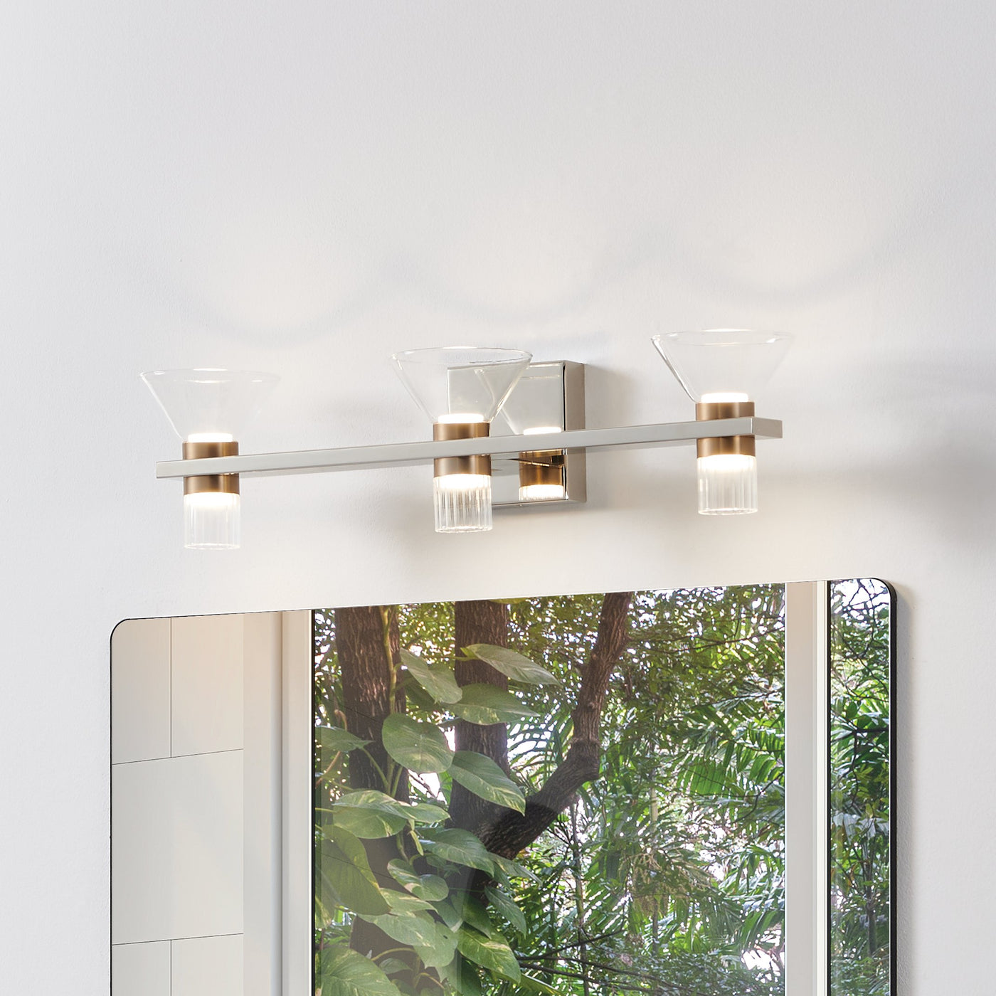 Blake 25-inch 6-light Polished Nickel and Champagne Gold 5CCT LED Vanity Light with Clear and Clear Ribbed Glass