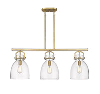 Newton Bell 42-Inch 3-Light Stem-Hung Island Light 14.875-Inch High Glass Shade