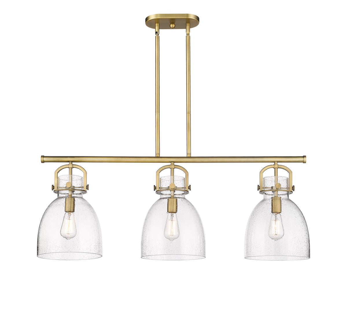 Newton Bell 42-Inch 3-Light Stem-Hung Island Light 14.875-Inch High Glass Shade