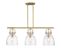 Newton Bell 42-Inch 3-Light Stem-Hung Island Light 14.875-Inch High Glass Shade