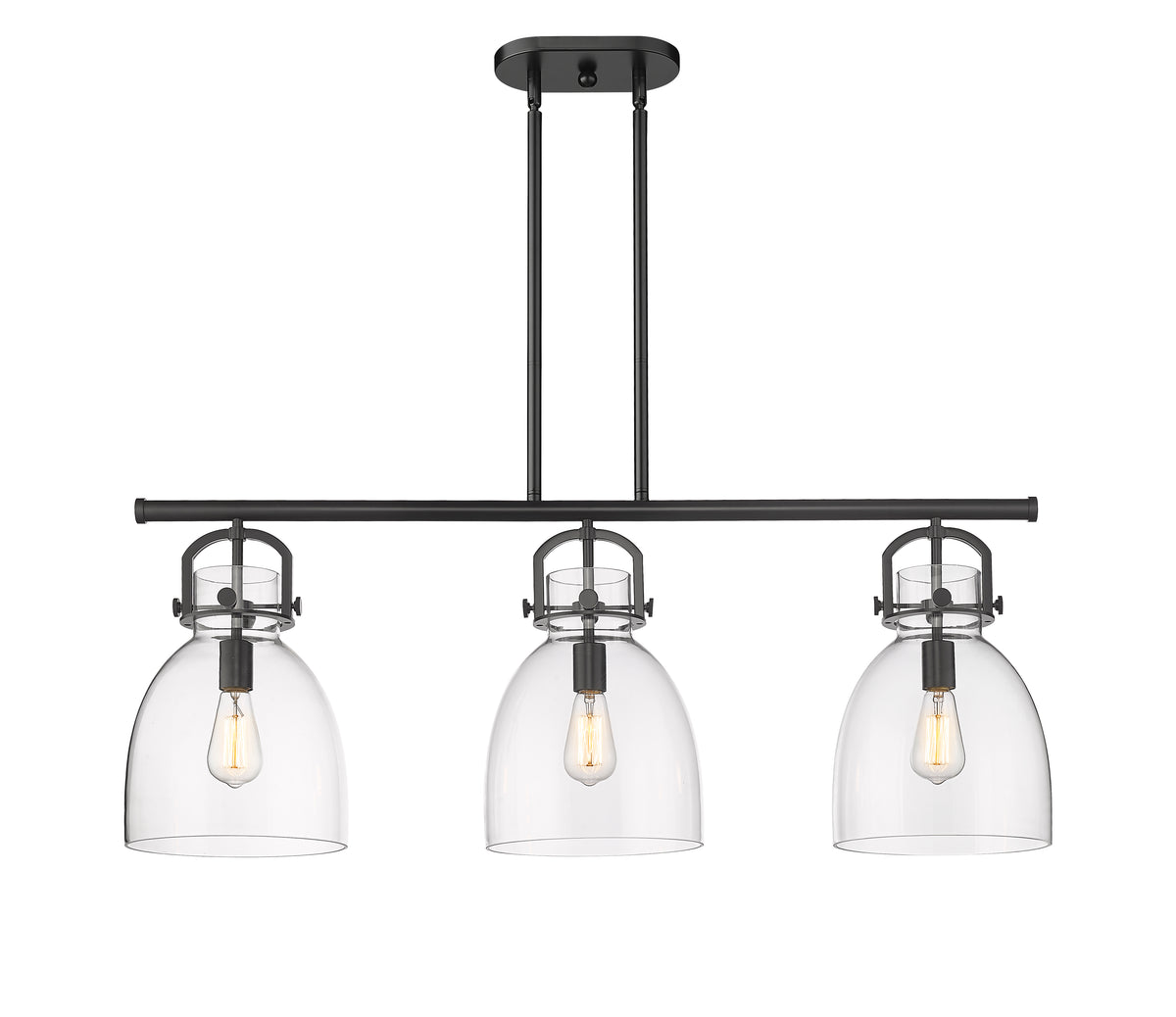 Newton Bell 42-Inch 3-Light Stem-Hung Island Light 14.875-Inch High Glass Shade