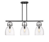 Newton Bell 42-Inch 3-Light Stem-Hung Island Light 14.875-Inch High Glass Shade