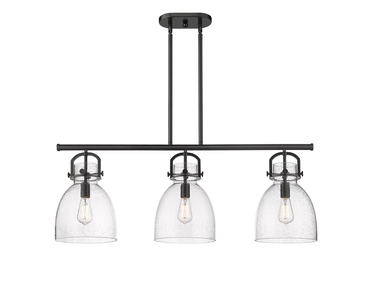 Newton Bell 42-Inch 3-Light Stem-Hung Island Light 14.875-Inch High Glass Shade