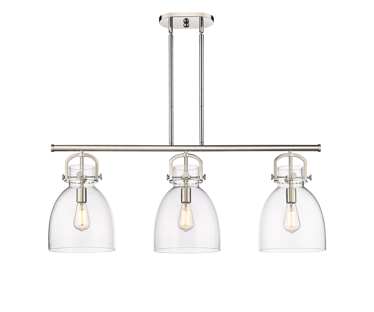Newton Bell 42-Inch 3-Light Stem-Hung Island Light 14.875-Inch High Glass Shade