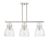 Newton Bell 42-Inch 3-Light Stem-Hung Island Light 14.875-Inch High Glass Shade