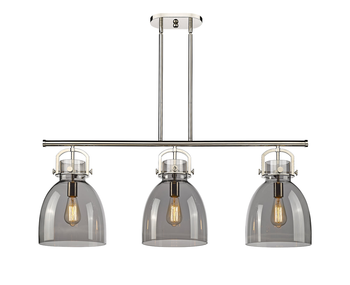 Newton Bell 42-Inch 3-Light Stem-Hung Island Light 14.875-Inch High Glass Shade