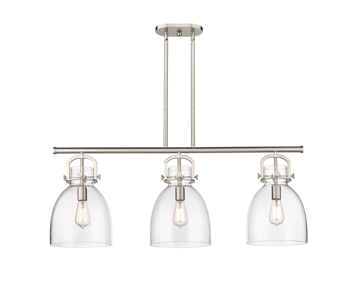 Newton Bell 42-Inch 3-Light Stem-Hung Island Light 14.875-Inch High Glass Shade