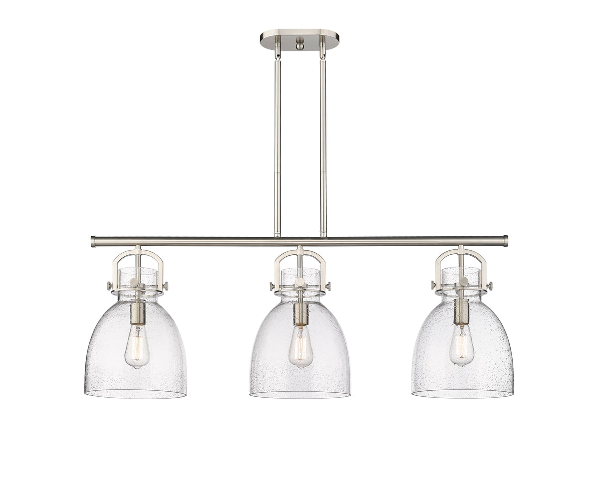 Newton Bell 42-Inch 3-Light Stem-Hung Island Light 14.875-Inch High Glass Shade