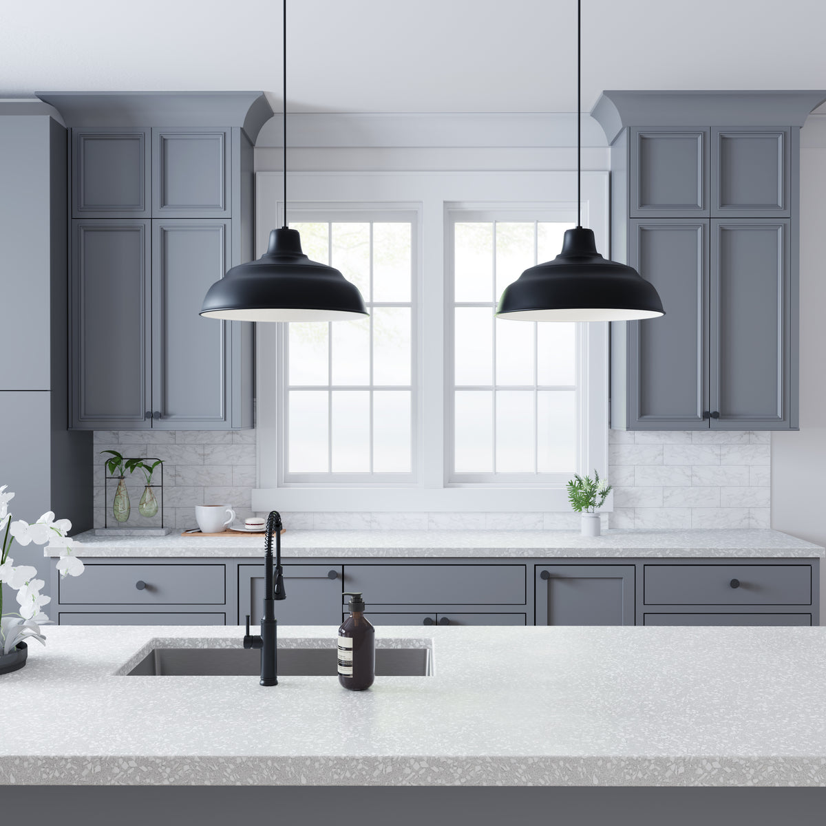 17-inch R Series Satin Black 1-Light Pendant Light