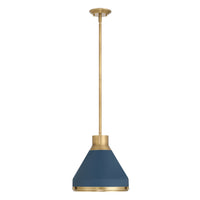 Doyle 13-inch 1-light Natural Brass Pendant Light with Matte Blue Metal Shade