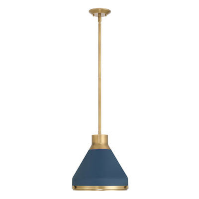 Doyle 13-inch 1-light Natural Brass Pendant Light with Matte Blue Metal Shade