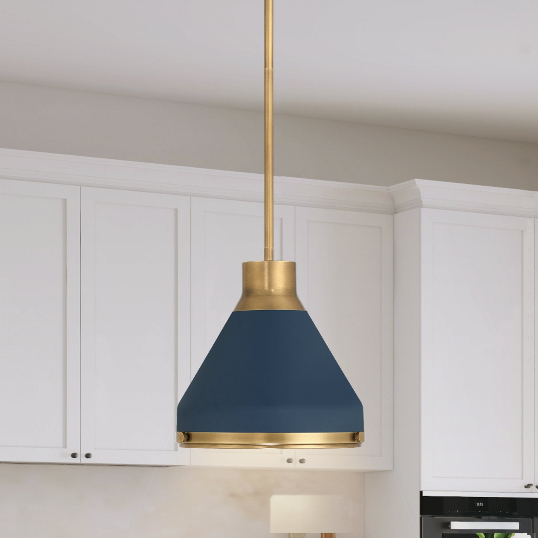 Doyle 13-inch 1-light Natural Brass Pendant Light with Matte Blue Metal Shade