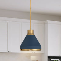 Doyle 13-inch 1-light Natural Brass Pendant Light with Matte Blue Metal Shade