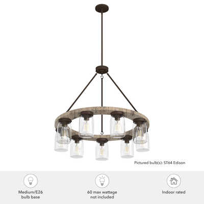Devon Park 31-inch 9-light Onyx Bengal and Barnwood Chandelier with Clear Glass