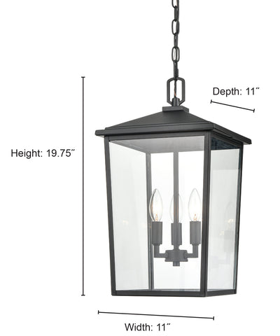 19.75'' Fetterton Powder Coated Black 3 Light Hanging Lantern