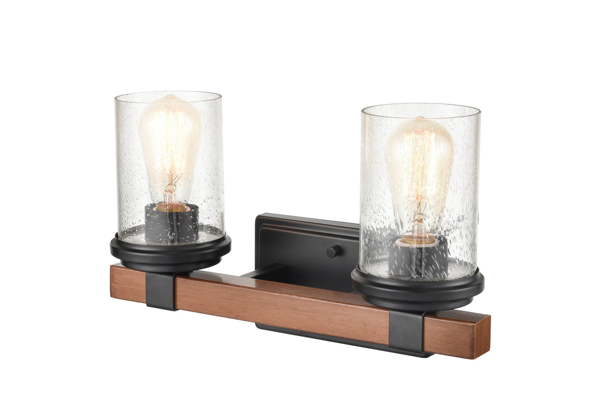 15'' Taos Matte Black/Wood Grain 2 Light Bath Vanity