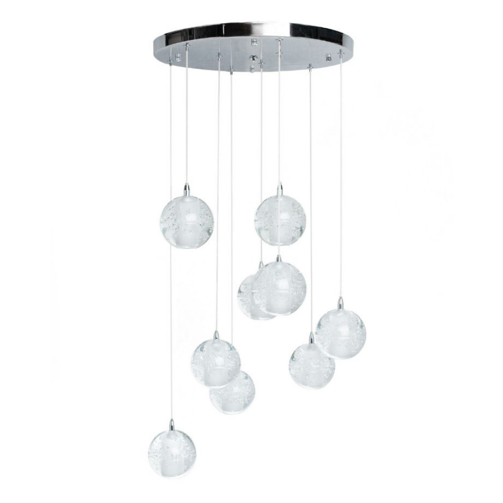 9 light Crystal Spheres Chandelier | Round Chrome Canopy