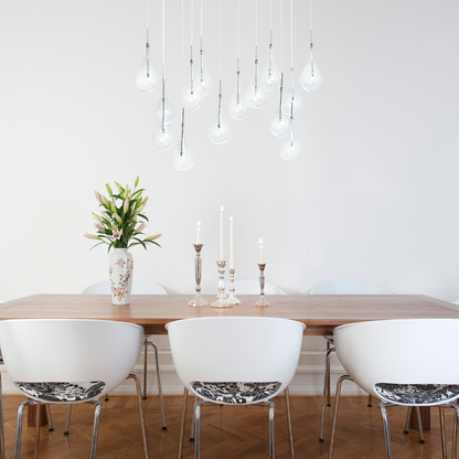 Modern Glass Drops Chandelier | 14 Lights | Rectangular Chrome Canopy