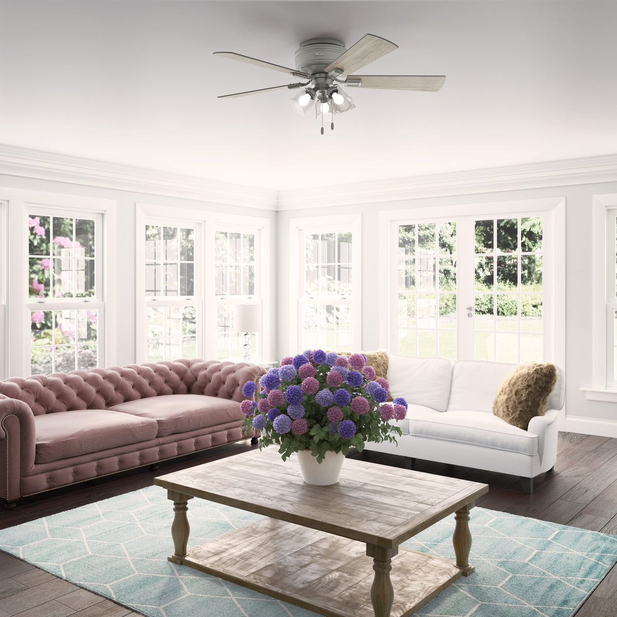 52 inch Crestfield Matte Silver Low Profile Ceiling Fan with LED Light Kit and Pull Chain