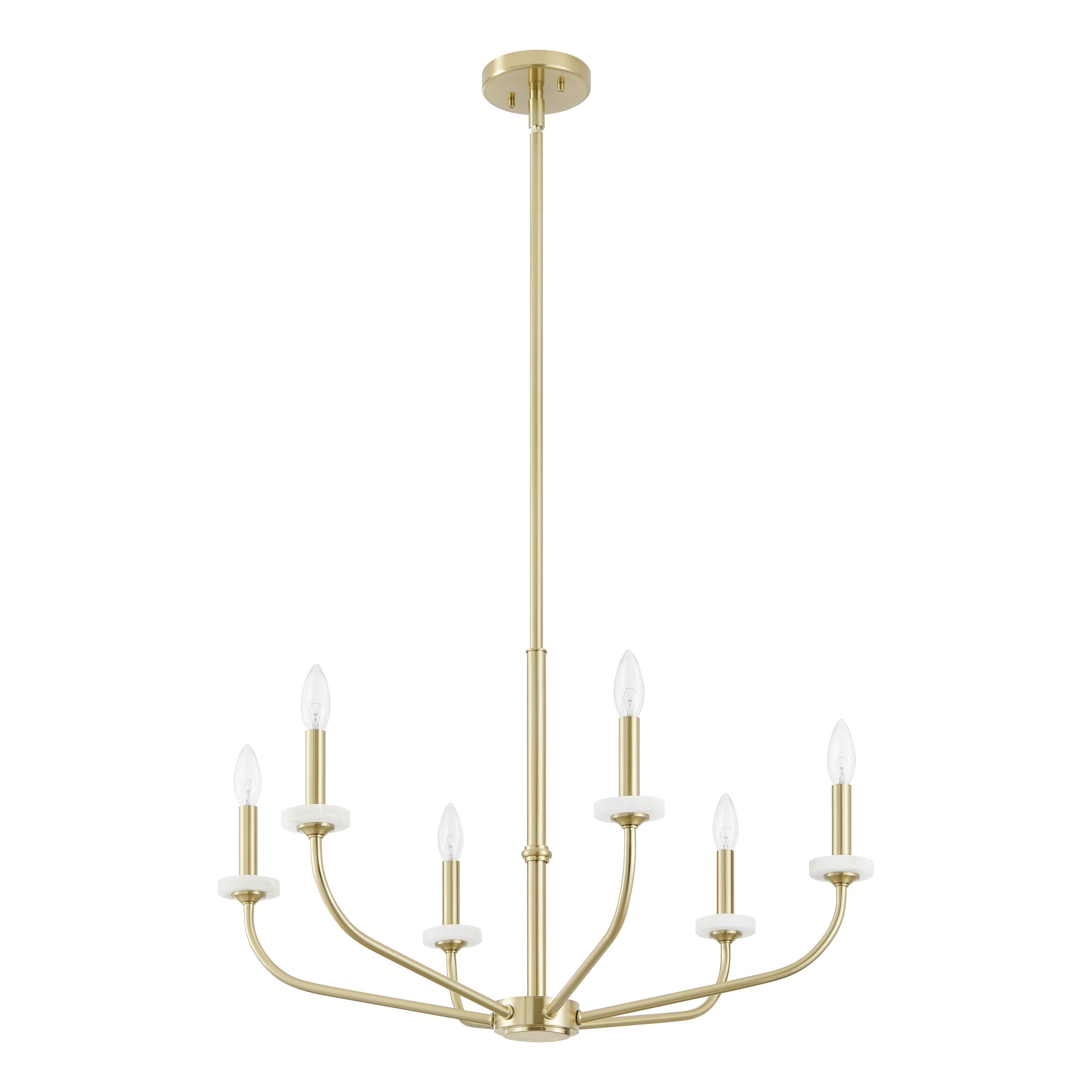 Leah 30-inch 6-light Brushed Gold and White Onyx Chandelier