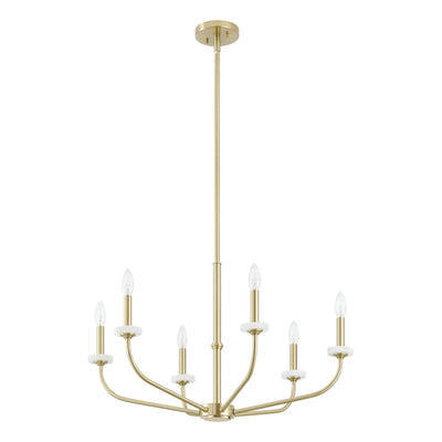 Leah 30-inch 6-light Brushed Gold and White Onyx Chandelier