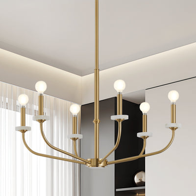 Leah 30-inch 6-light Brushed Gold and White Onyx Chandelier