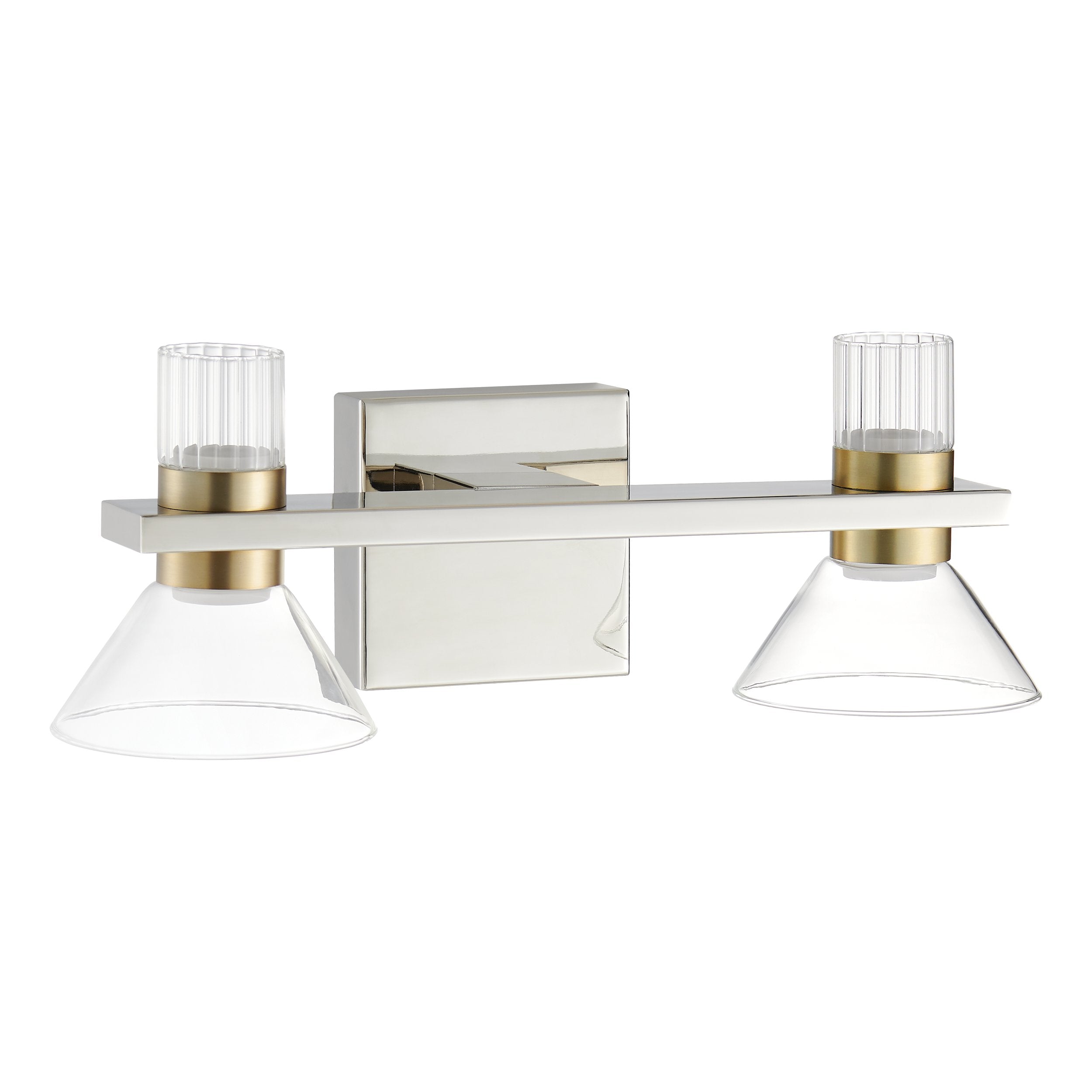 Blake 16-inch 4-light Polished Nickel and Champagne Gold 5CCT LED Vanity Light with Clear and Clear Ribbed Glass