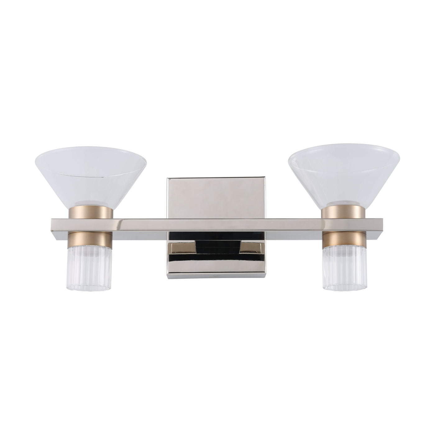 Blake 16-inch 4-light Polished Nickel and Champagne Gold 5CCT LED Vanity Light with Clear and Clear Ribbed Glass