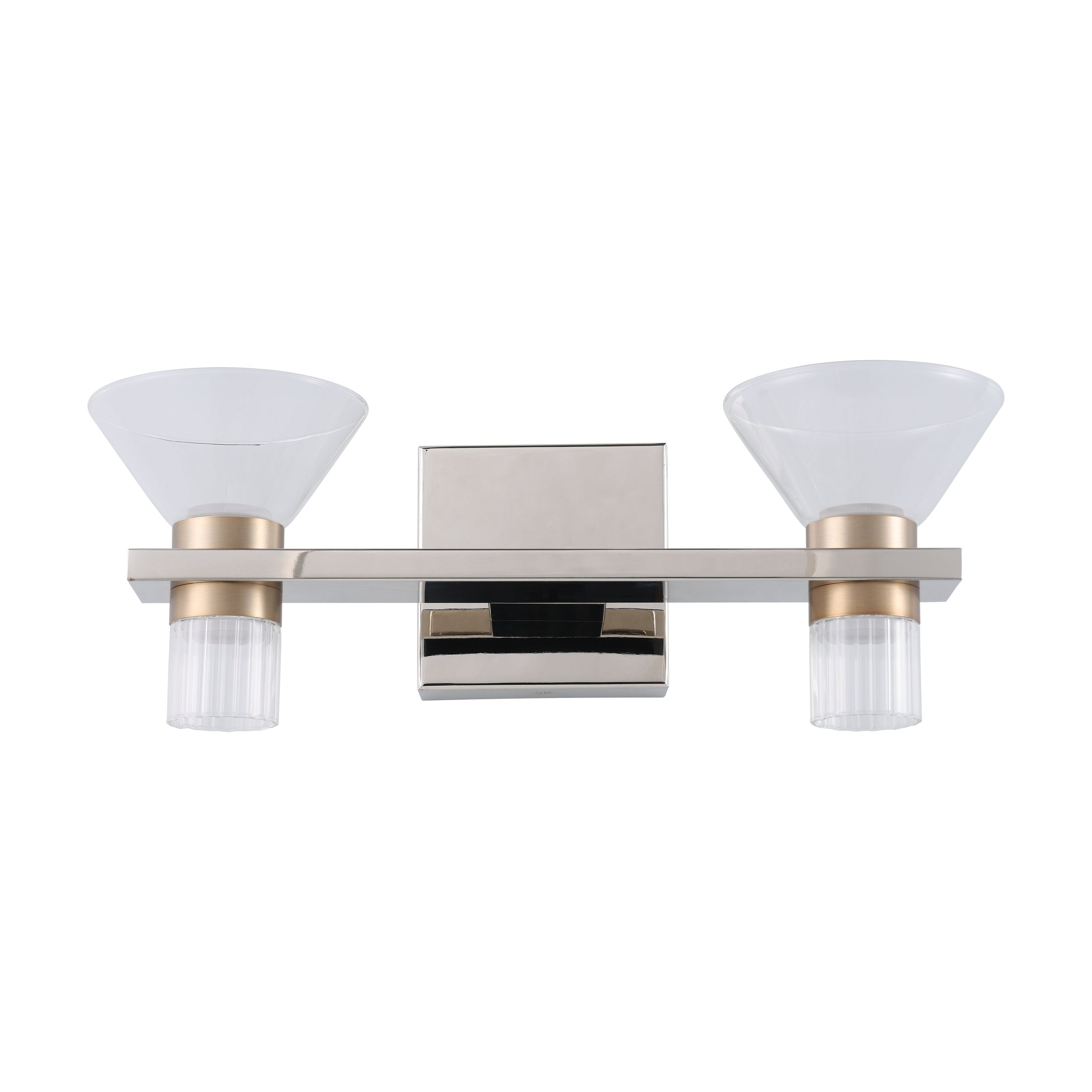 Blake 16-inch 4-light Polished Nickel and Champagne Gold 5CCT LED Vanity Light with Clear and Clear Ribbed Glass
