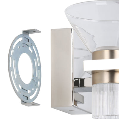 Blake 16-inch 4-light Polished Nickel and Champagne Gold 5CCT LED Vanity Light with Clear and Clear Ribbed Glass