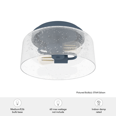 Hartland 11.5-inch 2-light Indigo Blue Flush Mount Ceiling Light with Seeded Glass