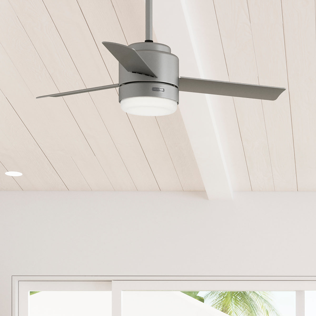 44 inch Gilmour Matte Silver Damp Rated Ceiling Fan with LED Light Kit and Handheld Remote