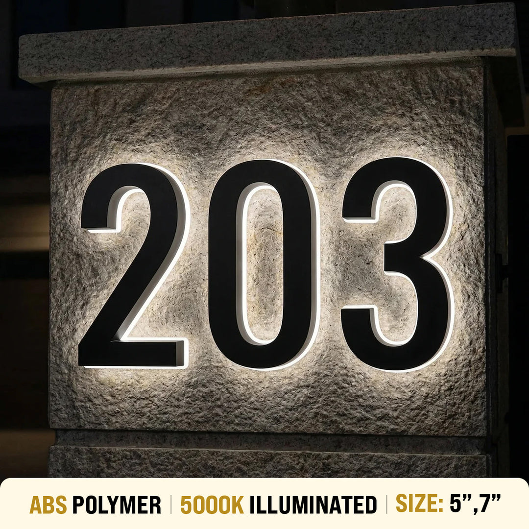 5000K lighted house numbers on brick