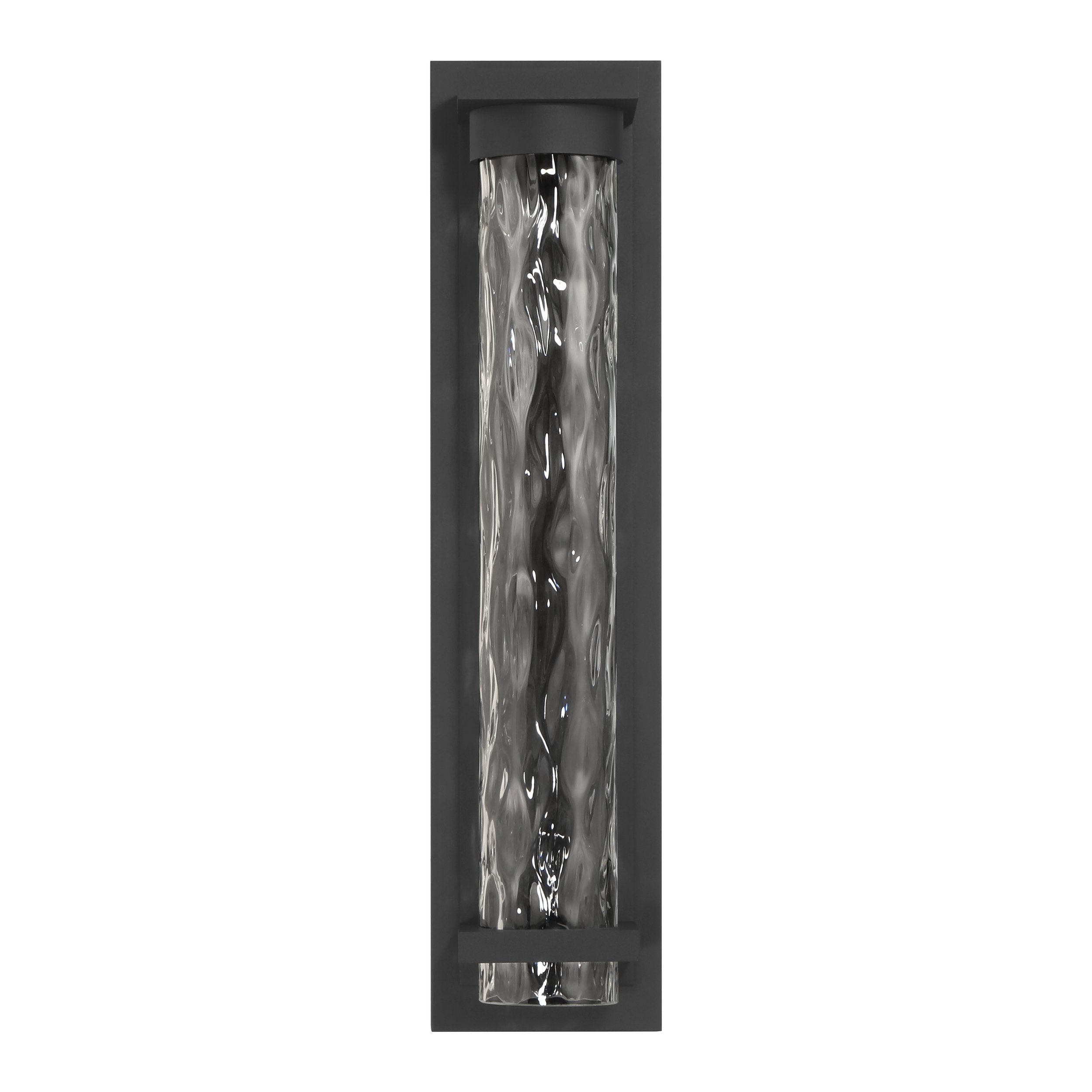 Lionel 20-inch Textured Black LED Exterior Wall Sconce with Clear Water Glass Shade