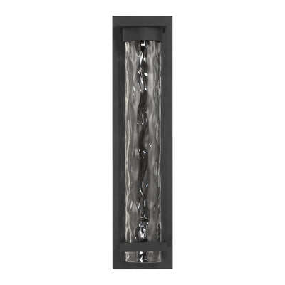 Lionel 20-inch Textured Black LED Exterior Wall Sconce with Clear Water Glass Shade