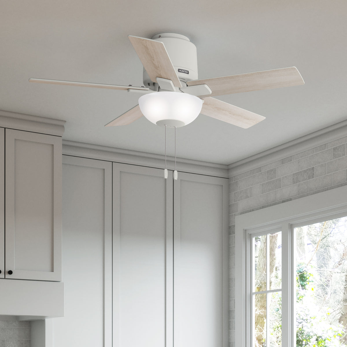 44 inch Fitzgerald Matte White Low Profile Ceiling Fan with LED Light Kit and Pull Chain