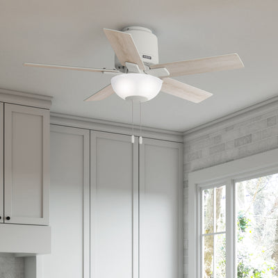44 inch Fitzgerald Matte White Low Profile Ceiling Fan with LED Light Kit and Pull Chain