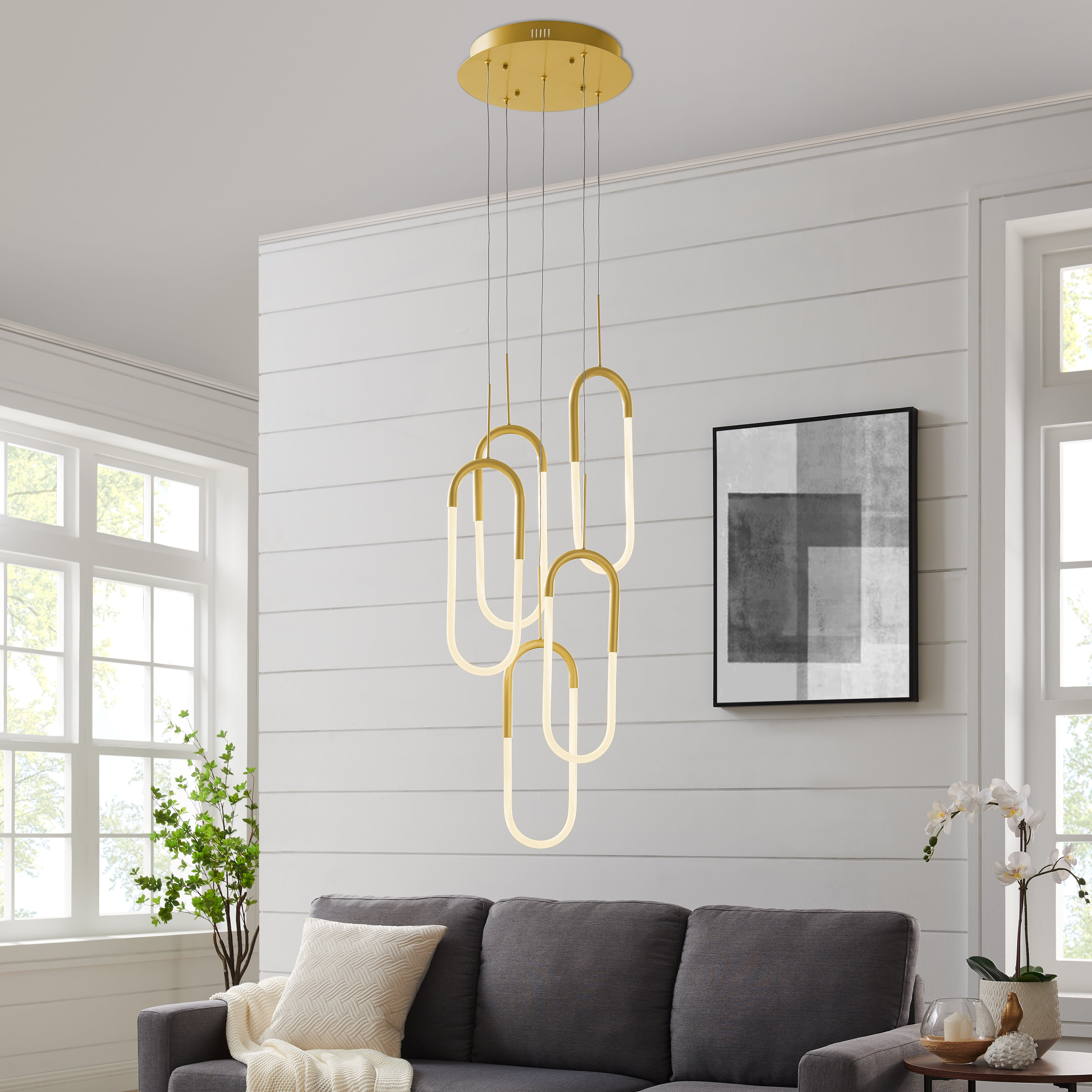 LED Five Clips Chandelier | Sandy Gold