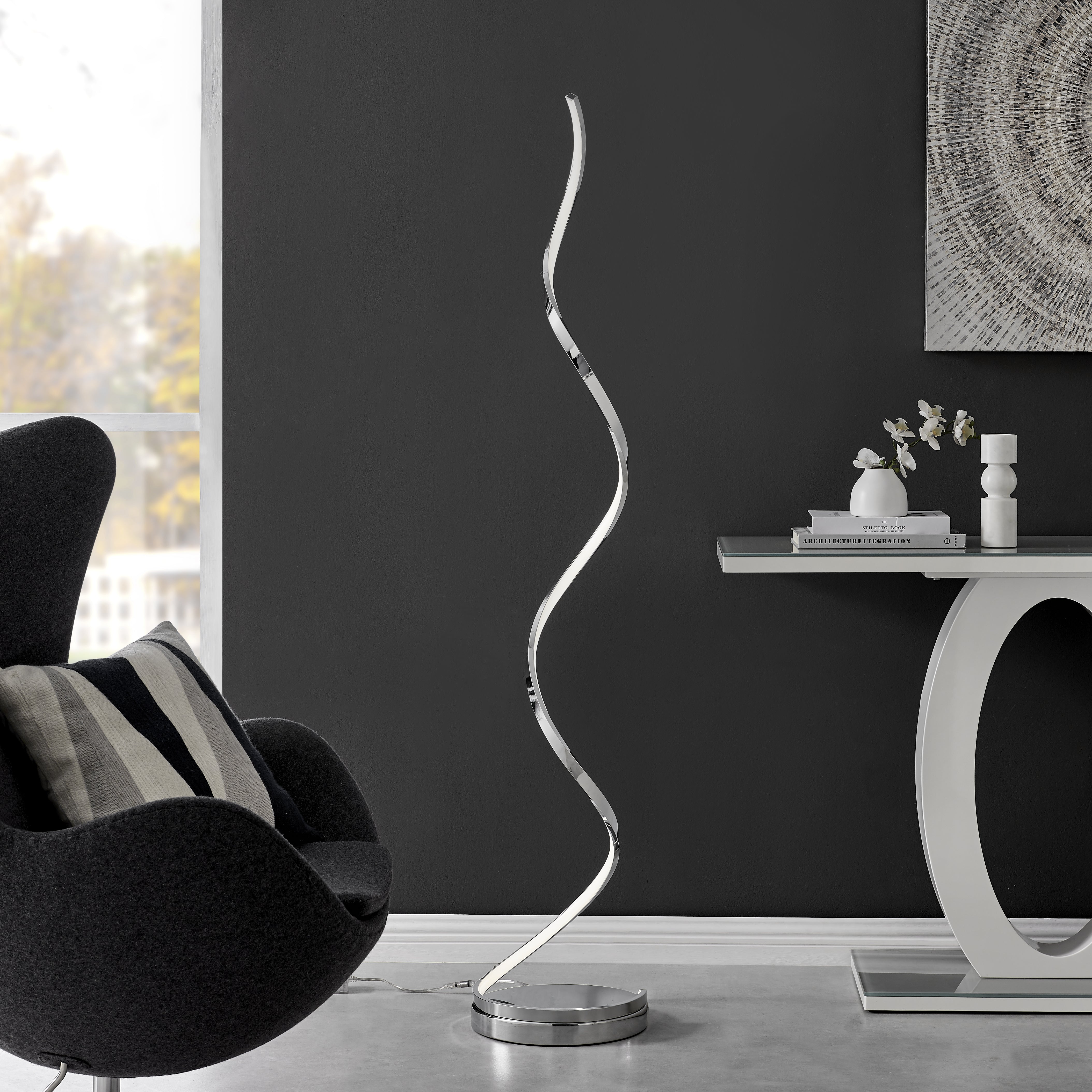Modern Spiral LED 61" Chrome Floor Lamp | Dimmable Led Strip