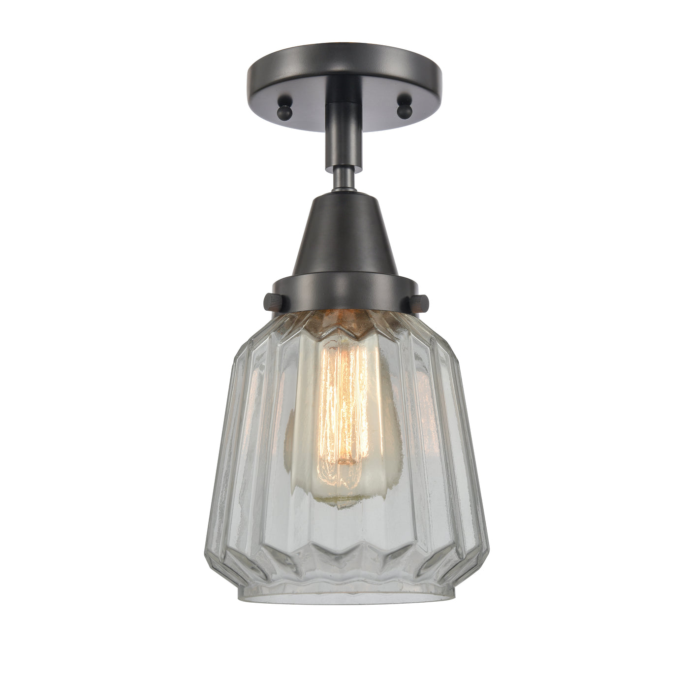 Caden Semi-Flush Mount Satin Nickel Glass