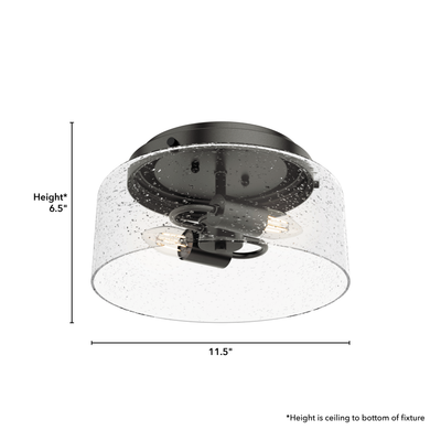 Hartland 11.5-inch 2-light Noble Bronze Flush Mount Ceiling Light with Seeded Glass