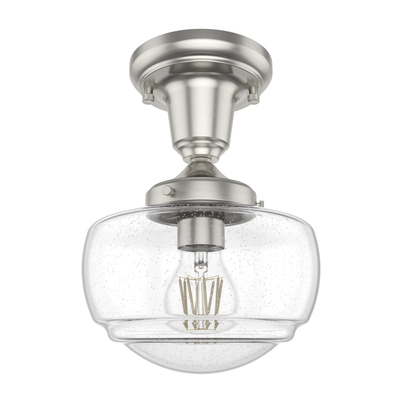 Saddle Creek 7.5-inch 1-light Brushed Nickel Schoolhouse Pendant with Seeded Glass