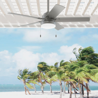52 inch Sea Point Matte Silver WeatherMax Indoor / Outdoor Ceiling Fan with LED Light Kit and Pull Chain