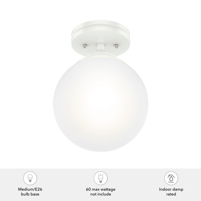 Hepburn 8-inch 1-light Matte White Semi-Flush Mount with Cased White Glass