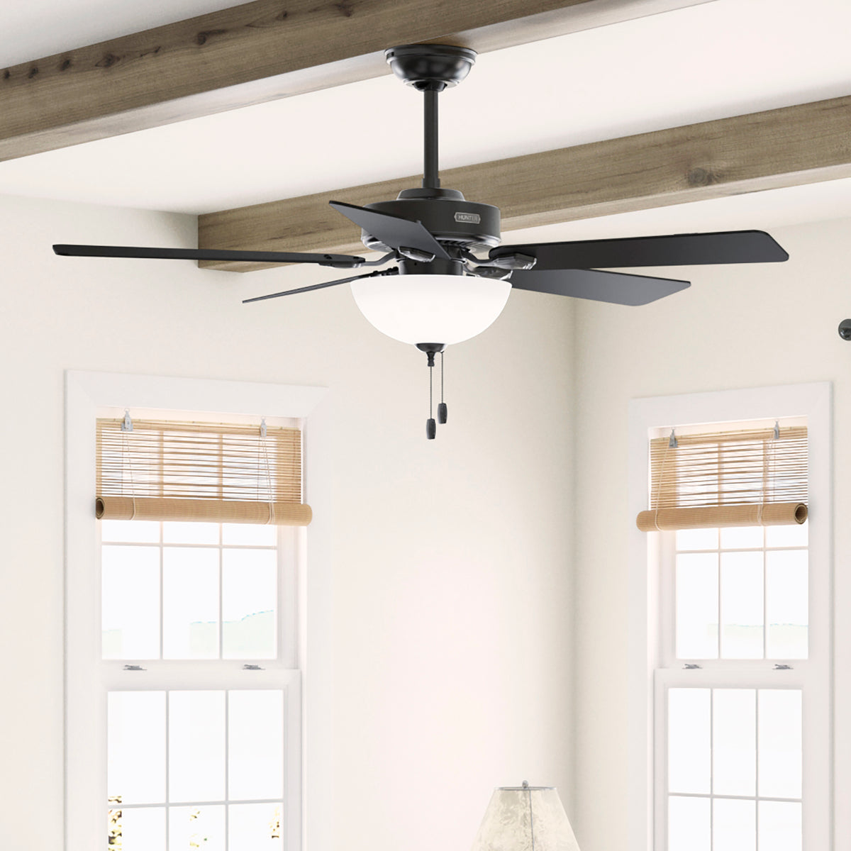 52 inch Swanson Matte Black Ceiling Fan with LED Light Kit and Pull Chain