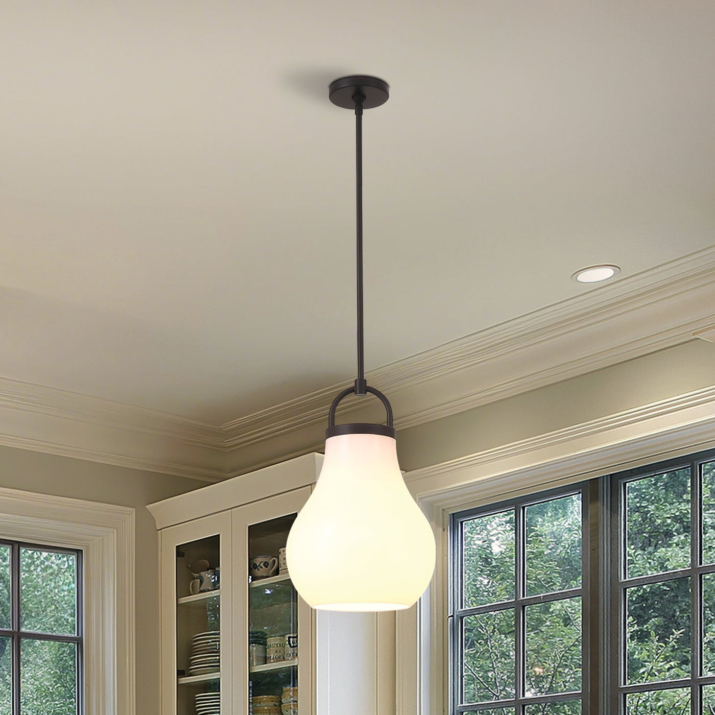 Mansfield 12-inch 1-light Matte Black Pendant Light with Opal Glass Shade