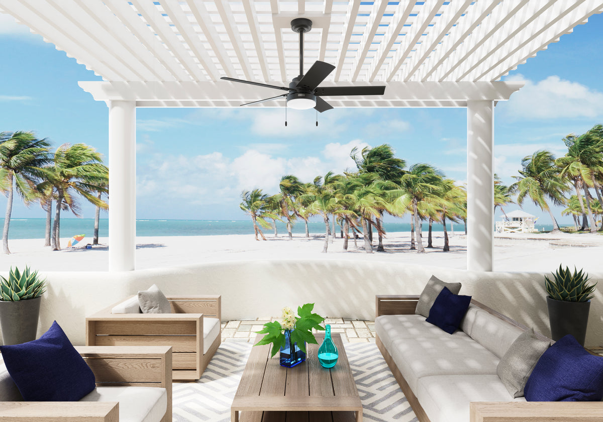 52 inch Sea Point Matte Black WeatherMax Indoor / Outdoor Ceiling Fan with LED Light Kit and Pull Chain