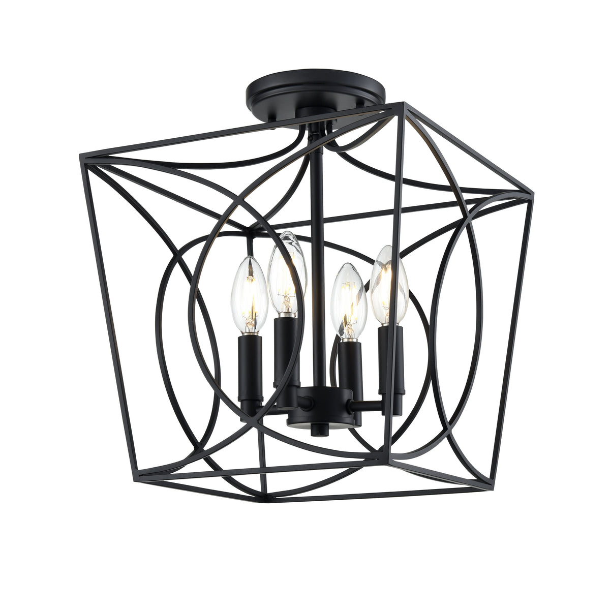 14'' Tracy Matte Black 4 Light Semi-Flush Mount